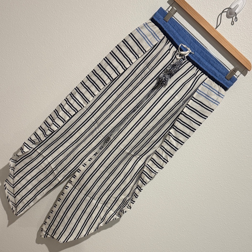Joie Blue and White Striped Cropped Wrap Pants/swim cover up
